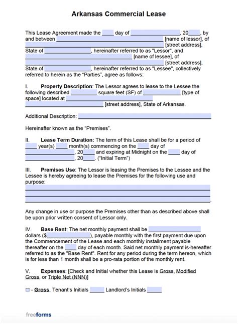 Free Arkansas Commercial Lease Agreement Template Pdf Word