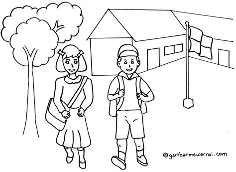 Gambar Mewarnai Kembali Ke Sekolah | Warna sekolah, Buku mewarnai
