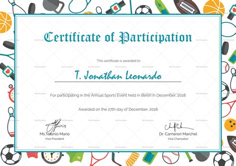 Sports Participation Certificate Design Template In Psd Word