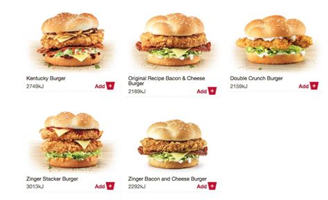 Food tracker® und diverse zahlungsmethoden. KFC aus Joondalup Speisekarte