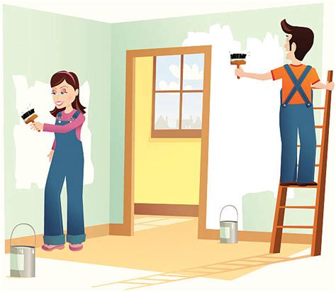 Best Woman Painting Wall Illustrations Royalty Free Vector Graphics