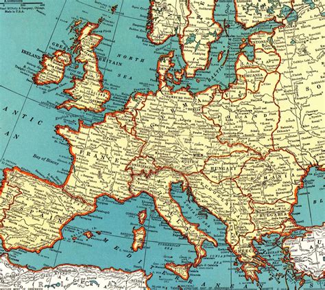 1939 Antique Europe Map Vintage Map Of Europe The Etsy