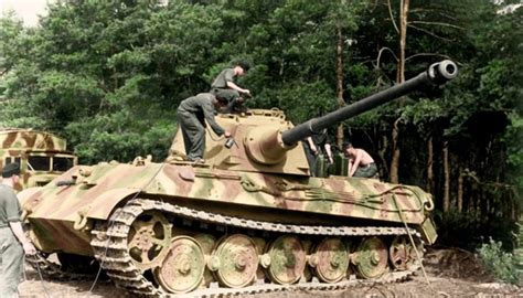 Colorized Photo Of A King Tiger Receiving Camo In Normandy June 1944