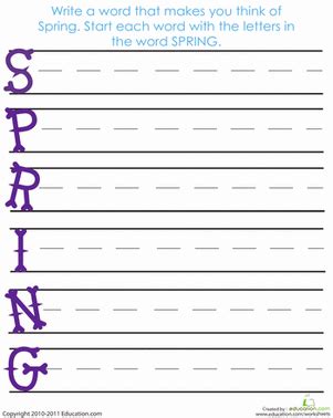 Find a series that interests your child and begin to read it together. Seasonal Acrostic: Spring | Worksheet | Education.com