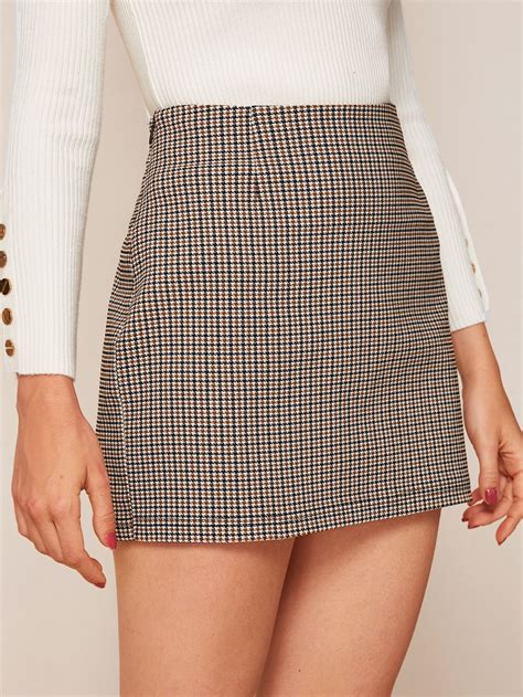 Houndstooth Skirt Outfit Plaid Skirt Outfit Fall Tight Mini Skirt