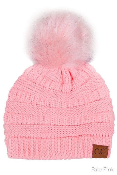 jinscloset c c knitted hat with solid color fur pom pom ebay