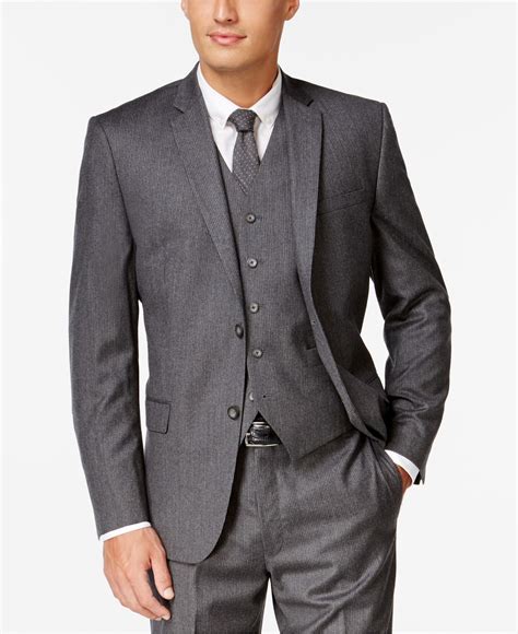 Lyst Andrew Marc Grey Pinstripe Flannel Slim Fit Vested Suit In Gray For Men