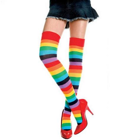 Hot Sexy Kousen Colorful Thigh High Stockings Women Medias Rainbow Kawaii School Over Knee