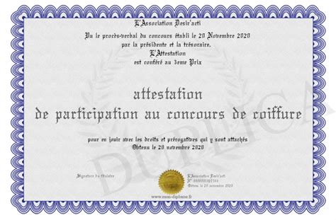 Attestation De Participation Au Concours De Coiffure