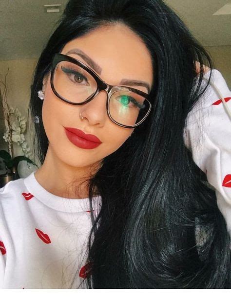 black hair red lips and glasses in 2020 fashion eye glasses trendy