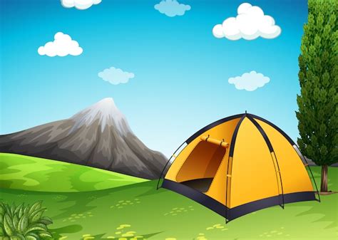 Carpa Amarilla En El Camping Vector Premium