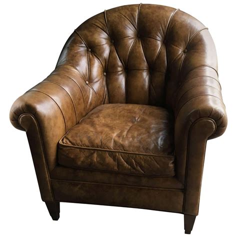 Yummy Barrel Shaped Tufted Leather Club Chair At 1stdibs