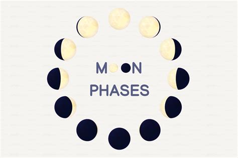 ♥ Vector Cartoon Moon Phases 02 Custom Designed Graphic Objects