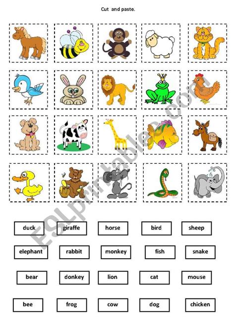 animal cut  paste worksheets worksheets
