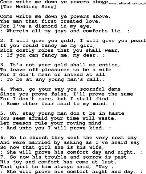 Old English Song Lyrics For Come Write Me Down Ye Powers Above With Pdf