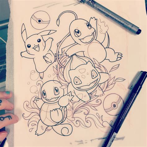 Pokemon Starters Sketch For A Tattoo Pokemon Sketch Pokemon Drawings