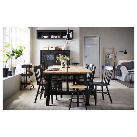 Ikea kitchen dining room tables chairs home furniture decor shop with me shopping store walk through. NORRARYD Table and 6 chairs Acacia/black IKEA | Ikea ...
