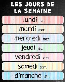 Days of the Week (Les Jours de la Semaine) Poster - French | TpT