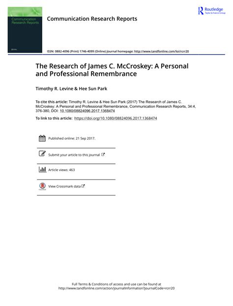 Pdf The Research Of James C Mccroskey A Personal And Professional