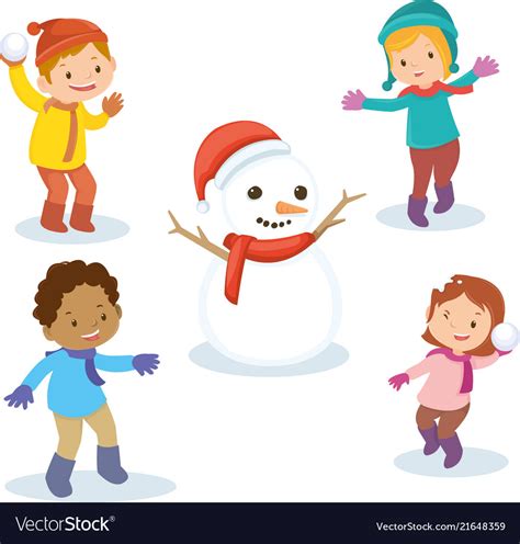 The winter fun time has come! Kids happy at winter season cute kids are look Vector Image