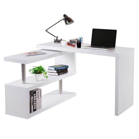 Homcom Rotating L Shaped Writing Table Corner Desk For Home Office