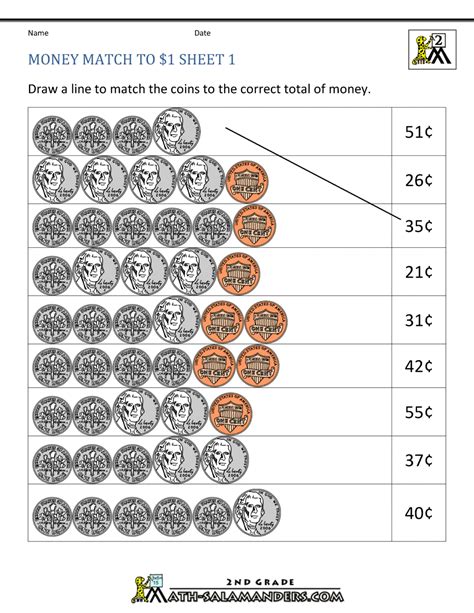 Counting Money Worksheets up to $1