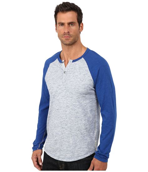 Download Lucky brand Long Sleeve Raglan Henley in Blue for Men | Lyst