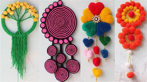 Crafts for adults and kid's crafts. 6 Easy wall hanging craft ideas with wool - YouTube