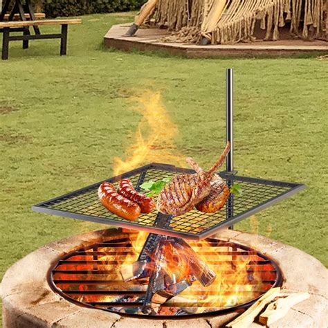 Swivel Campfire Grill Heavy Duty Steel Grate Over Fire Camp Grill With