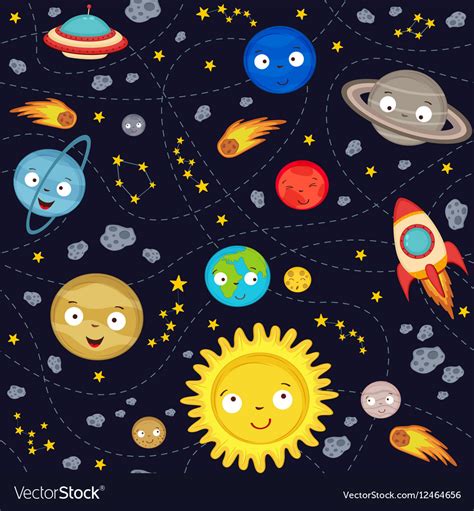Seamless Pattern With Cute Solar System Royalty Free Vector