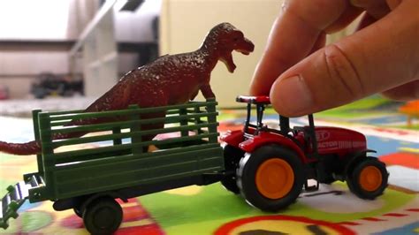 Toy Tractor Transportation Of Dinosaurs Youtube