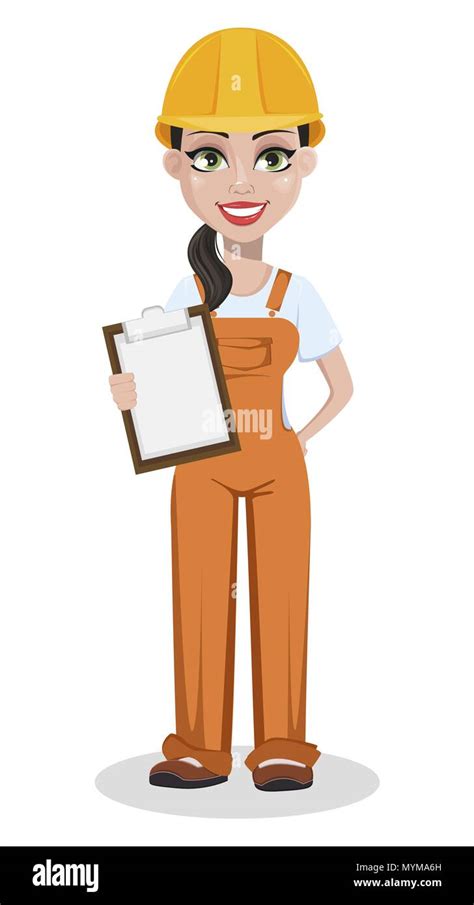 Beautiful Female Builder In Uniform Cartoon Character Professional