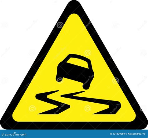 Warning Sign With Slippery Road Stock Illustration Illustration Of