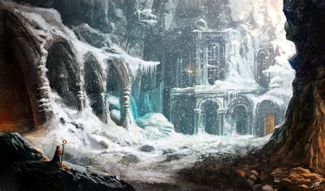 Download 2033x1200 Fantasy Landscape, Magician, Snow, Building, Concept Art Wallpapers ...