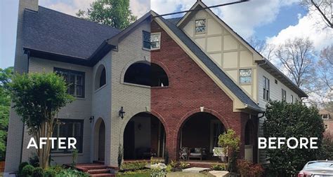 Prime brick and mortar with an outer brickwork primer such as sherwin williams loon or euro lux freemasonry primer. Before and After Exterior Composit Picture of the Morningside Rock Springs Atlanta Brick House ...