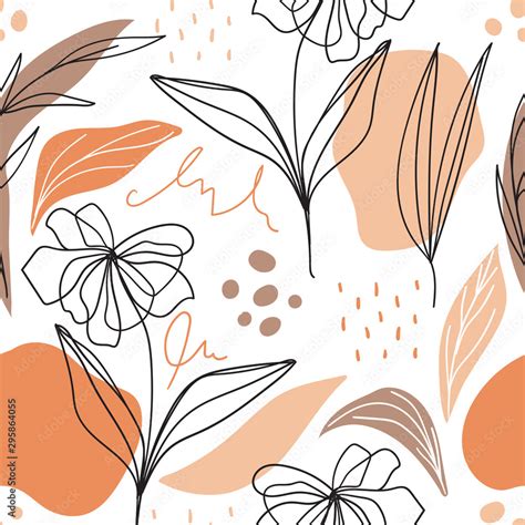Modern Floral Seamless Pattern With Abstract Shapes For Print Fabric