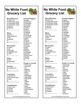 Getting started this diet is focused on providing your body with the nutrition it needs, while eliminating foods that your your diet is to be made up exclusively of foods and beverages from this handout. The no white food diet in this printable grocery list ...