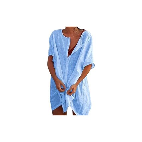 Nibesser Copricostume Donna Mare Corto Cotone Camicia Copricostumi Da