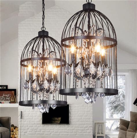 Vintage Black Wrought Iron Bird Cage Chandelier Crystal Hanging Ceiling Light Ebay
