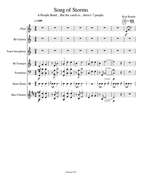 An island sheiling song for flute & harp. Song of Storms (6 people band) Sheet music for Flute, Clarinet, Tenor Saxophone, Trumpet ...