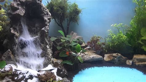 Wood and stone can be used easily to make your tank more attractive, just by laying a handful of stones with some driftwood at the base of your tank, you can paint a very natural looking scene. Aquascape waterfall tanjungpinang part 2 - YouTube