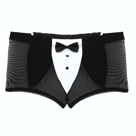 Sexy Mens Tuxedo Boxer Briefs Waiter Maid Shorts See Through Trunks Underwear Ebay
