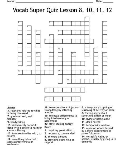 Vocab Super Quiz Lesson 8 10 11 12 Crossword Wordmint