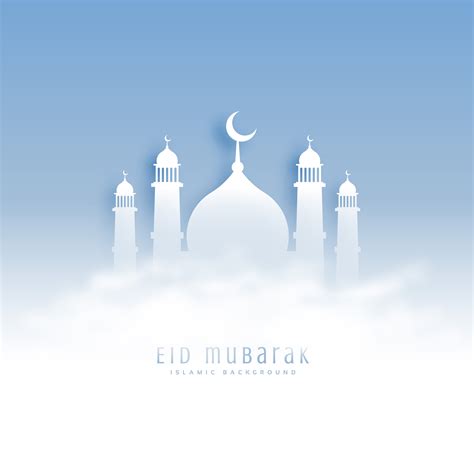Eid Mubarak Background With Mosque And Clouds Download Free Vector