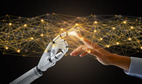 Ai Machine Learning Hands Robot Human Touching Big Data Network
