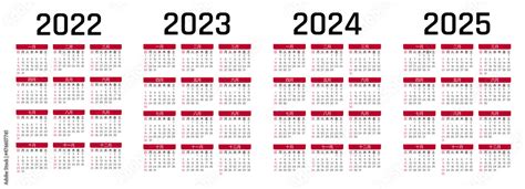 Stockvector 2022 2023 2024 2025 Calendar Japanese 2022 Japanese