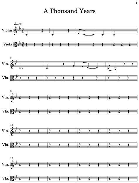 A Thousand Years Sheet Music For Violin Viola