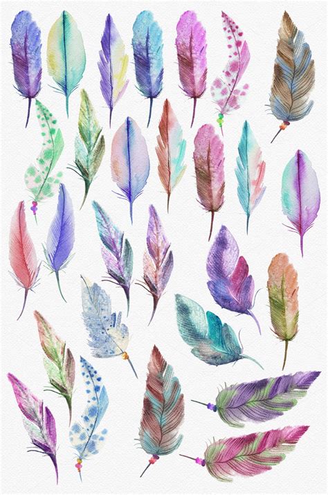 Watercolor Feathers And Dreamcatchers Watercolor Feather Feather Art