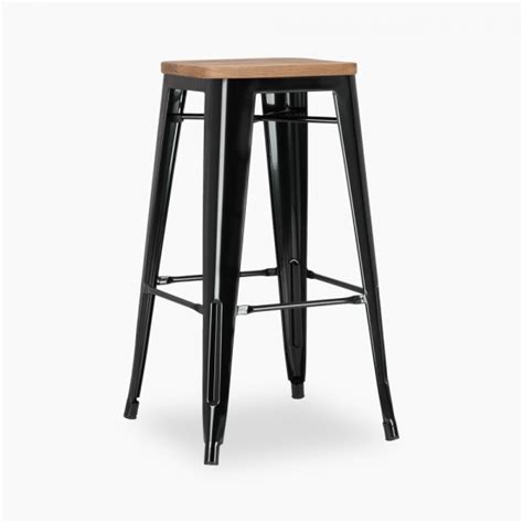 Black Tolix Stool With Wood Seat Option 76cm Tolix Style Stool | Cult UK