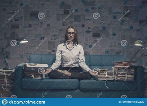 Businesswoman Practicing Yoga And Meditation Stock Image - Image of achievement, overloaded ...